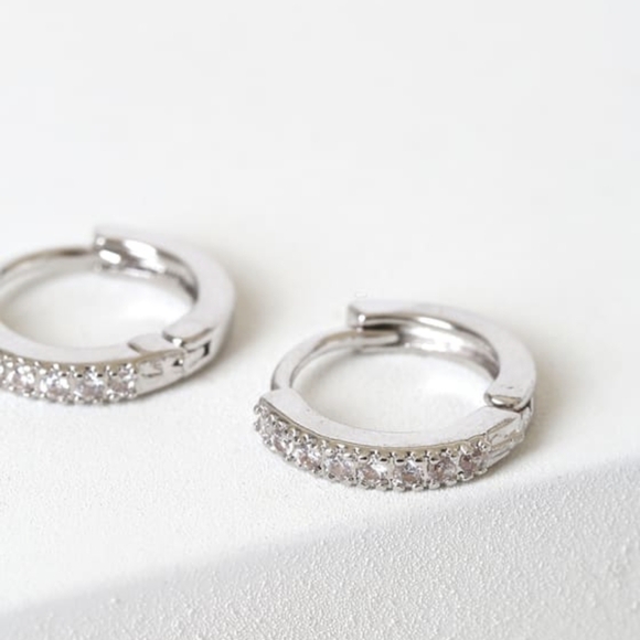 LULUS Silver Rhinestone Huggie Hoops - Picture 3 of 3